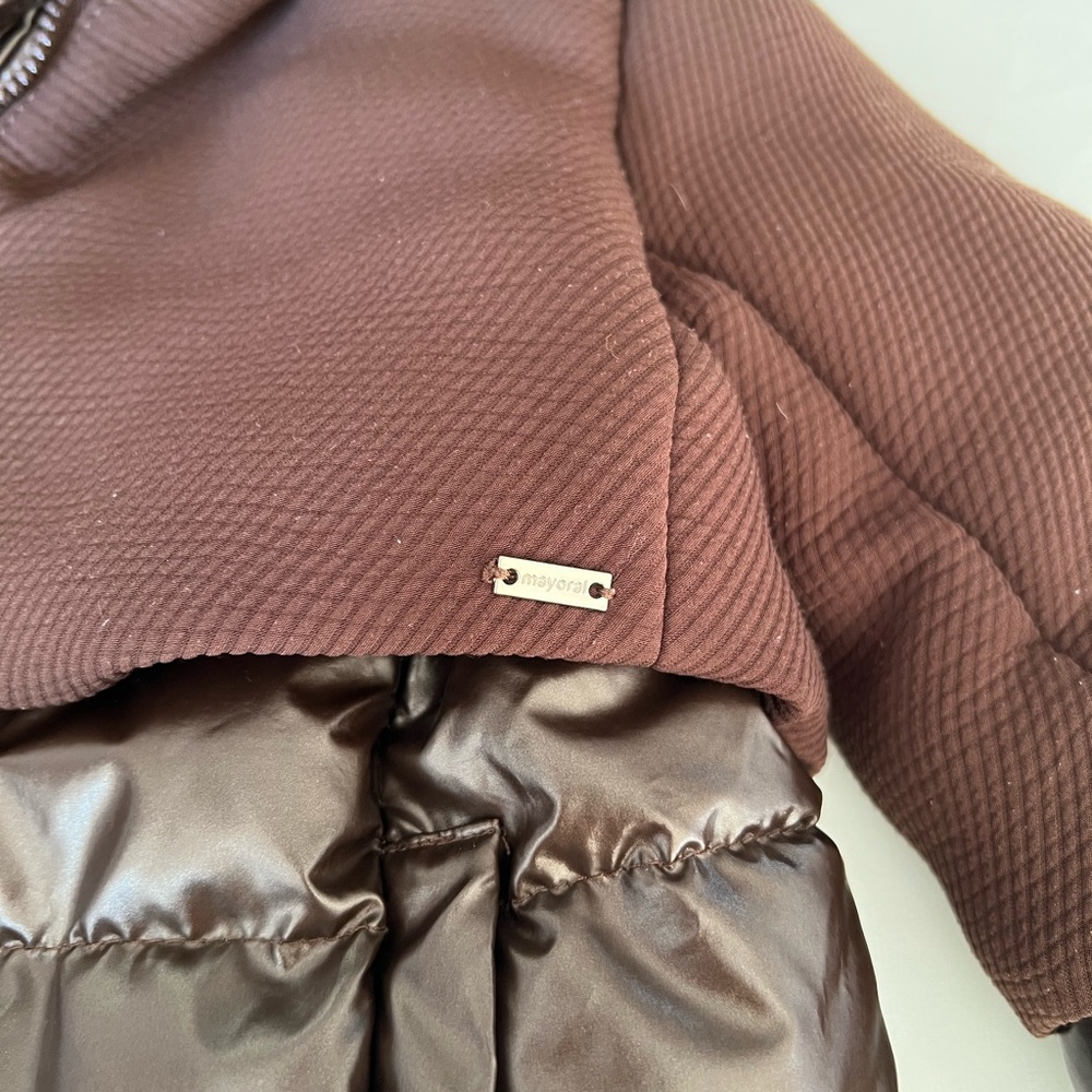 Mayoral Brown Quilted & Textured Hooded Puffer Coat 2T - Picture 3 of 11